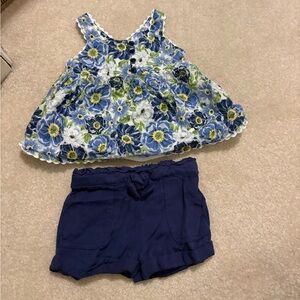🌸4/$50🌸 Max Studio Blue Floral Top and Navy Shorts Set